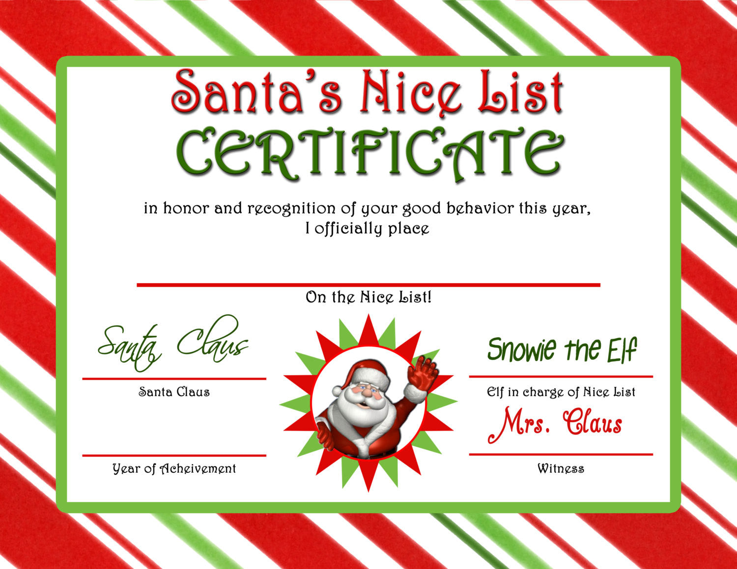 Letter From Santa Nice List Certificate Instant Download JPEG (M10