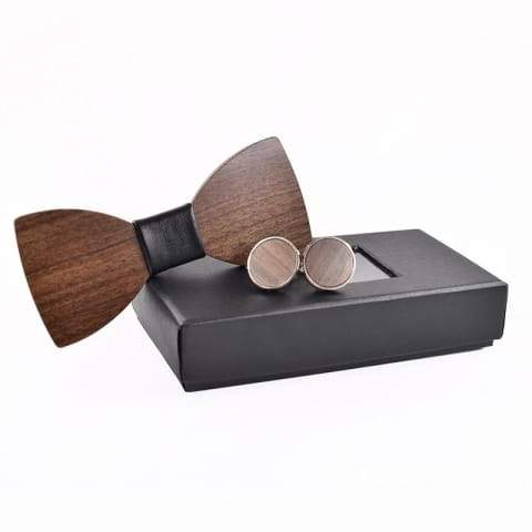 3D Wooden tie Pocket Square Cuff-links Fashion wood bow wedding dinner