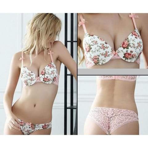 Nahtloser Blumen-Push-Up-BH für Damen, 3/4-Körbchen, Neckholder, tiefer Ausschnitt für kleine