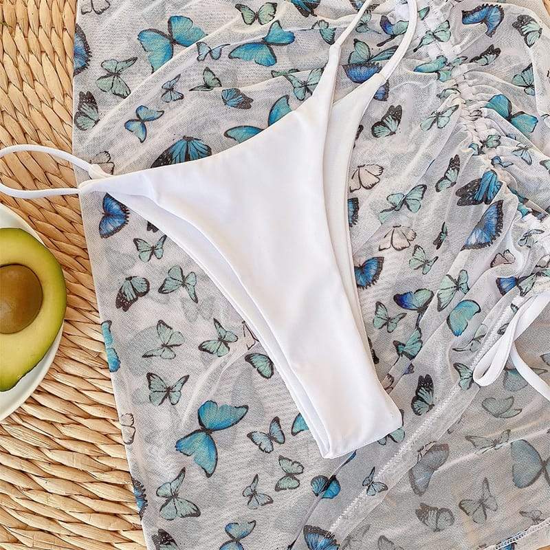 Butterfly Print 3-Piece Bikini