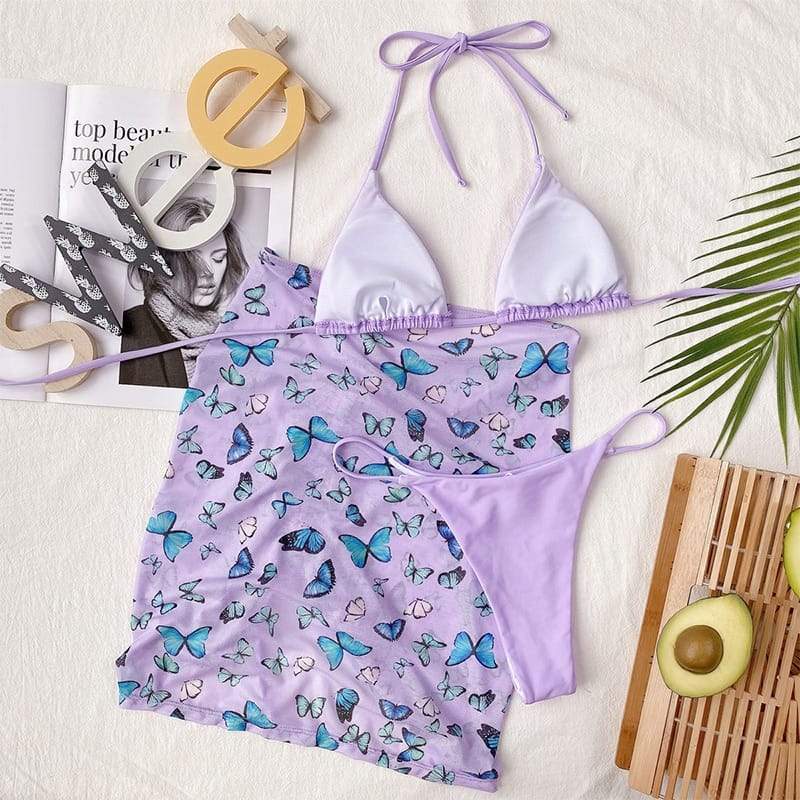 Butterfly Print 3-Piece Bikini