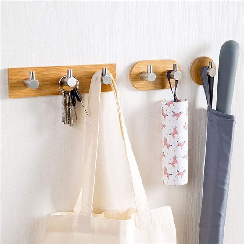 Stainless Steel Bamboo And Wood Three-row Hook