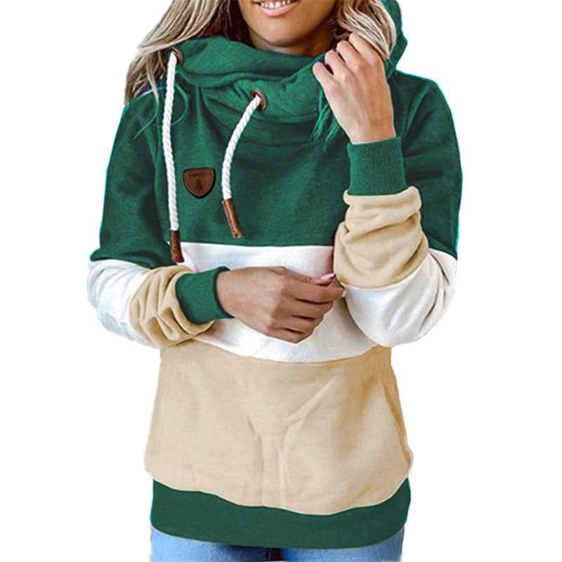 Winter women Contrast Stitching hooded Turtleneck Casual Solid Long 