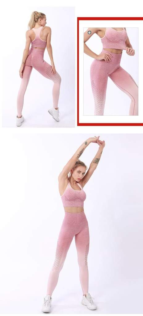 Women Sport Suit Fitness Female Yoga Set Ombre Push Up Workout Gym 