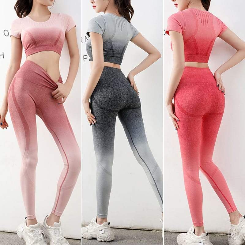 2 pz/set Gradiente Yoga Abbigliamento Tuta Sportiva Delle Donne Della Maglia Del Reggiseno