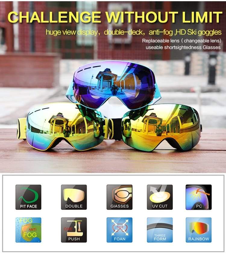 Lunettes de Ski Hiver Double Couches Protection UV Extérieure Anti-buée Unisexe