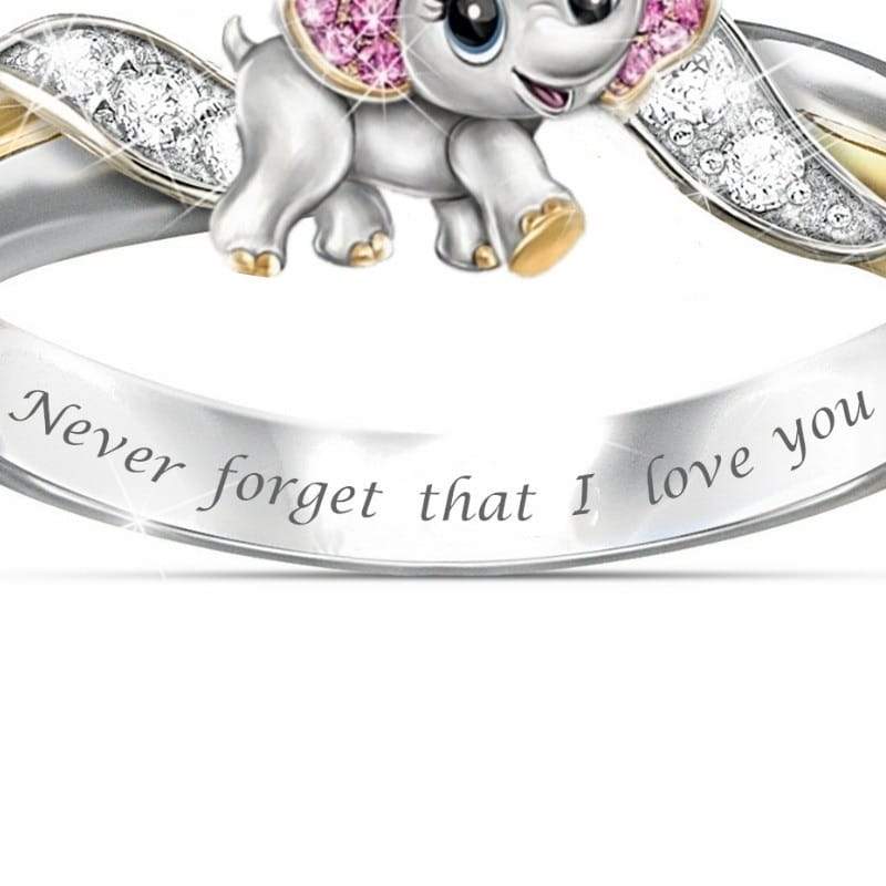 Never Forget I Love You Silver Cute Pink Elephant Crystal Zircon