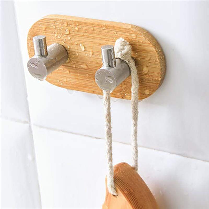 Stainless Steel Bamboo And Wood Three-row Hook