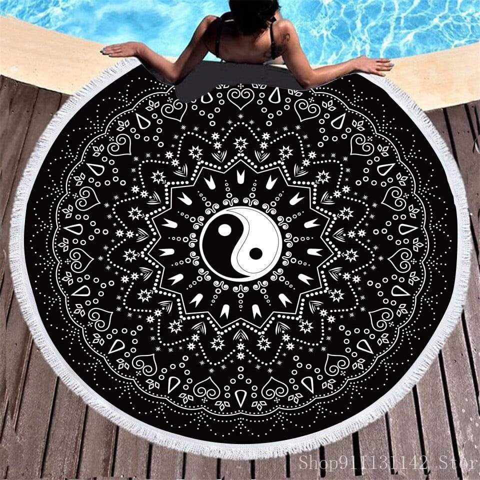 3d Bohemian Tai Chi životinjski digitalni print okrugli vrpcasti ručnik za plažu