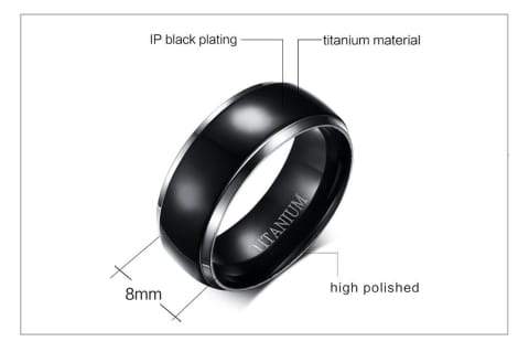 Anillo nórdico ligero informal de titanio negro para hombre de 8 mm