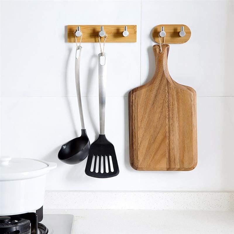 Stainless Steel Bamboo And Wood Three-row Hook