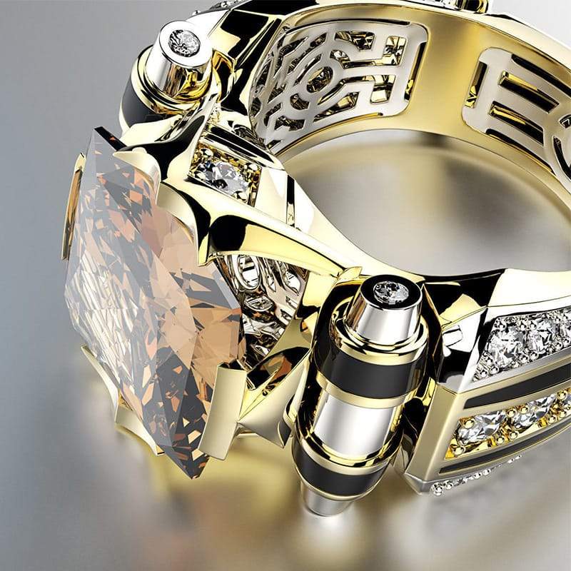 Zlato s černým kamenem Steampunk Vintage Men Ring
