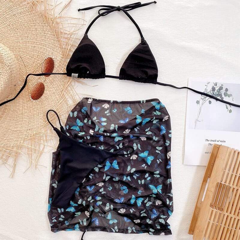 Butterfly Print 3-Piece Bikini