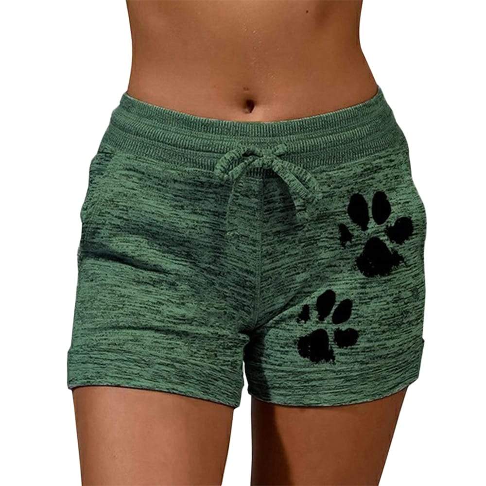 Summer Fast Drying Drawstring cat paw print shorts Lace Up High Waist 