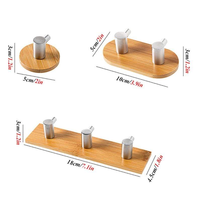 Stainless Steel Bamboo And Wood Three-row Hook