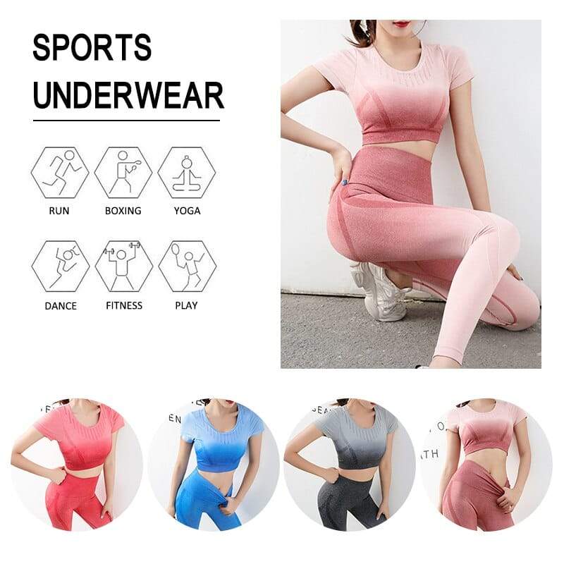 2pcs/set Gradient Yoga Clothing Suit Women Sports Vest Bra 