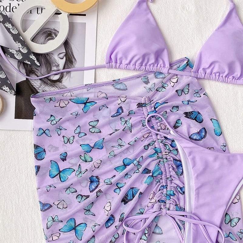 Butterfly Print 3-Piece Bikini