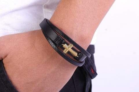 Cross Style Multi Layer Design Stainless Steel Fashion Men’s Leather 