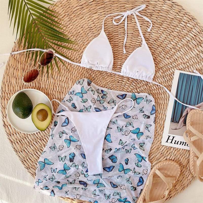 Butterfly Print 3-Piece Bikini