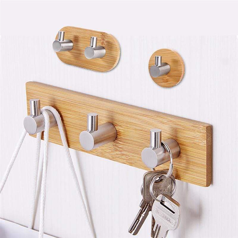 Stainless Steel Bamboo And Wood Three-row Hook