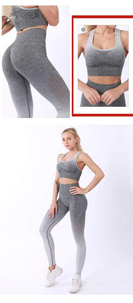 Women Sport Suit Fitness Female Yoga Set Ombre Push Up Workout Gym 