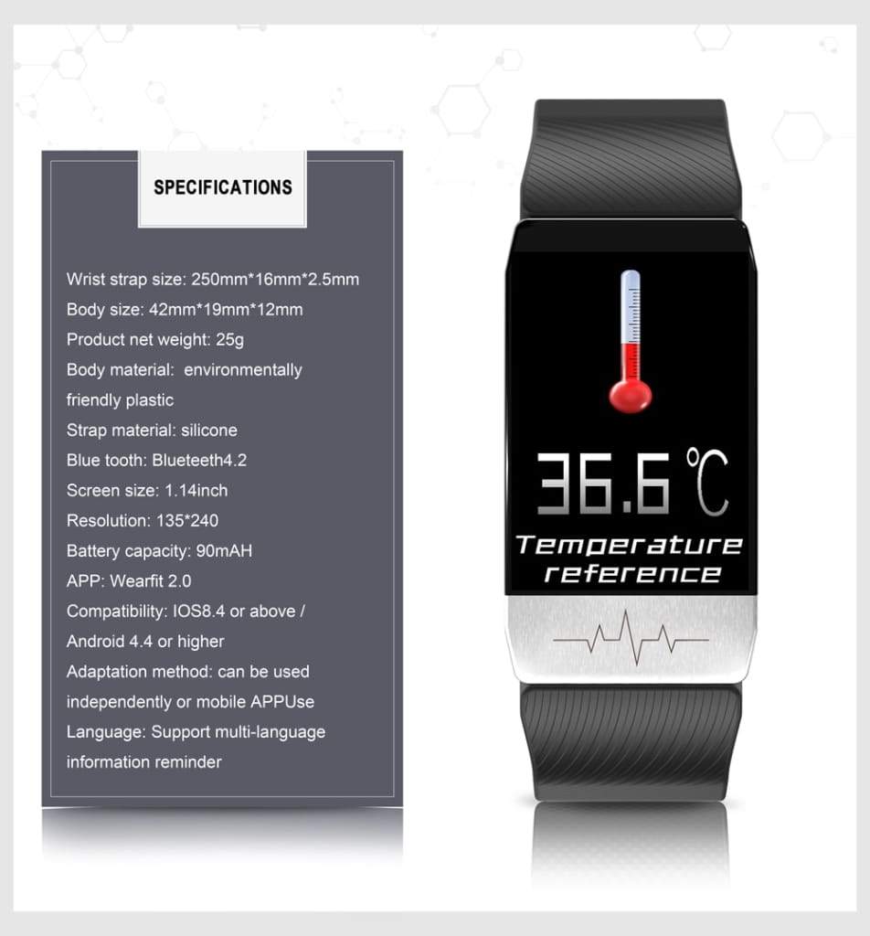 T1 Smart Watch Band With Temperature Immune Measure ECG Heart Rate 