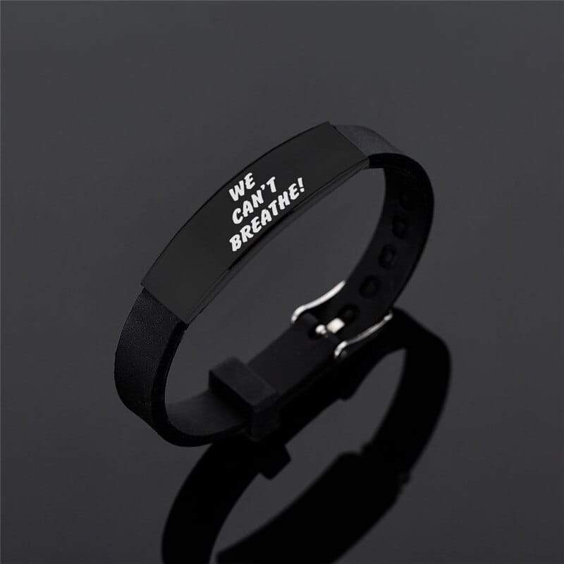 I Can’t Breath Bracelets Black Stainless Steel Silicone 