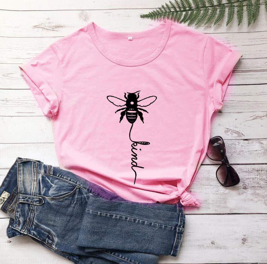 Bee Kind Print Women Short Sleeve O Neck Loose Tshirt 2020 Summer Tee