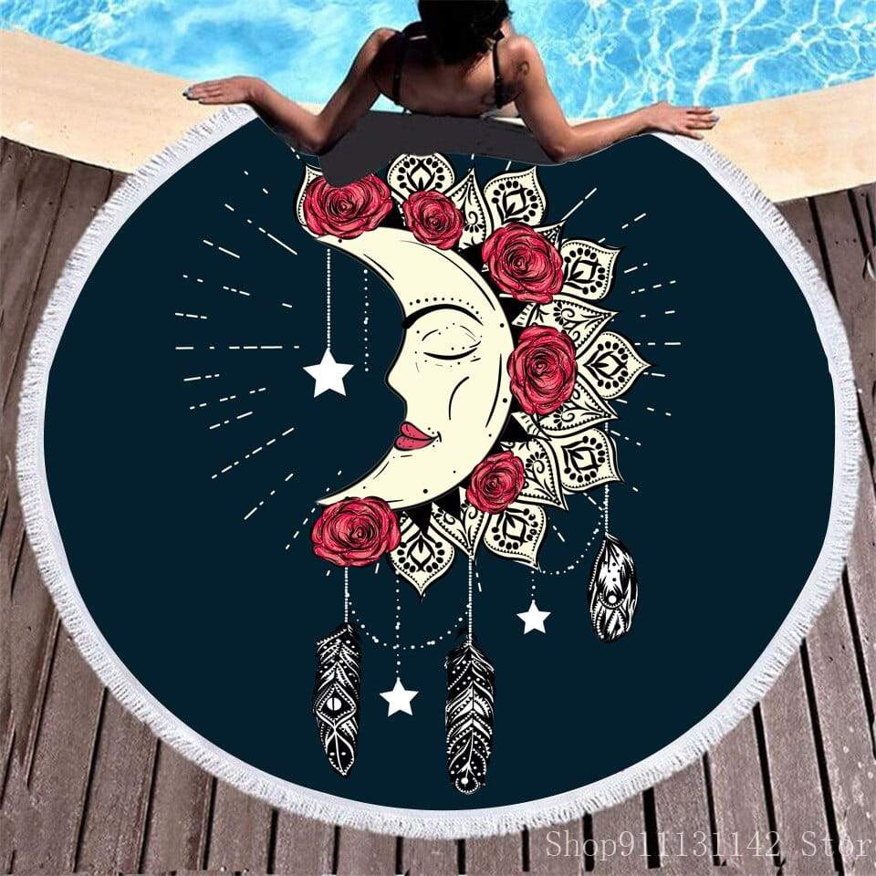 3d Bohemian Tai Chi Animal Digital Print Round Ribbon Beach Towel