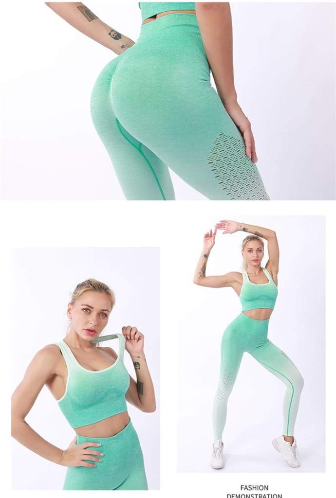 Women Sport Suit Fitness Female Yoga Set Ombre Push Up Workout Gym