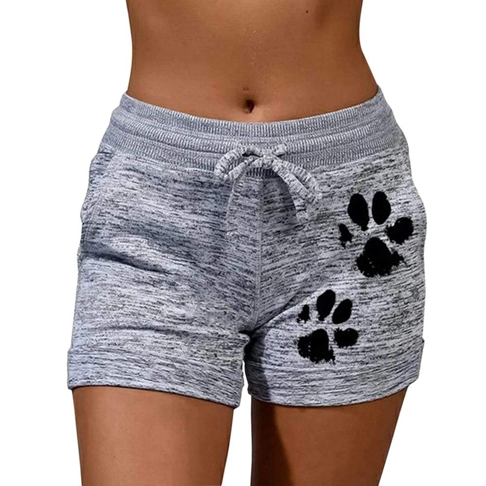 Summer Fast Drying Drawstring cat paw print shorts Lace Up High Waist 