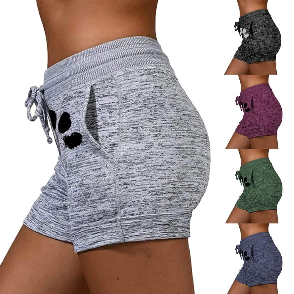 Summer Fast Drying Drawstring cat paw print shorts Lace Up High Waist 