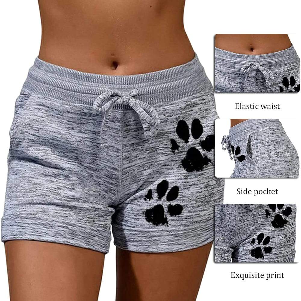 Summer Fast Drying Drawstring cat paw print shorts Lace Up High Waist 