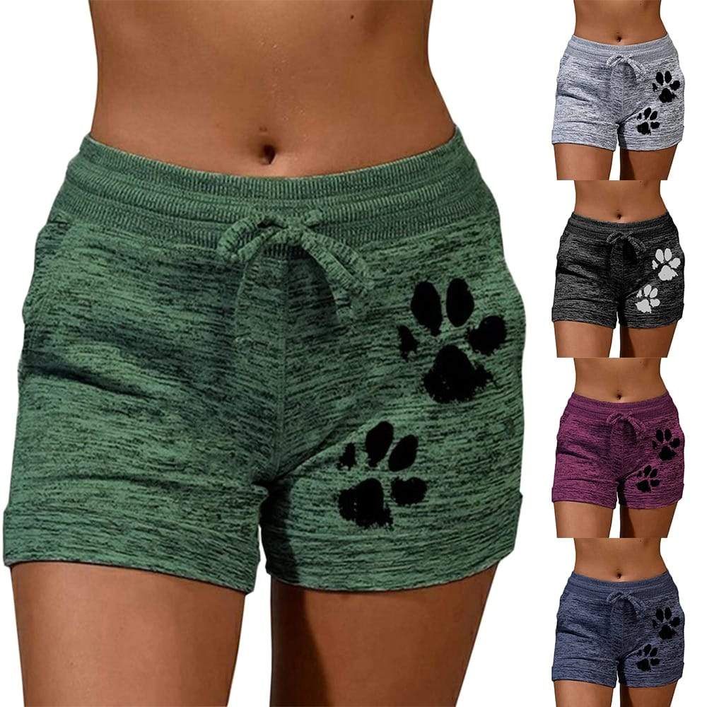 Summer Fast Drying Drawstring cat paw print shorts Lace Up High Waist 