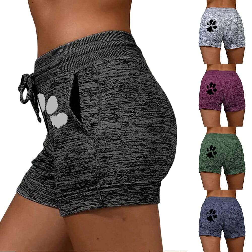 Summer Fast Drying Drawstring cat paw print shorts Lace Up High Waist 