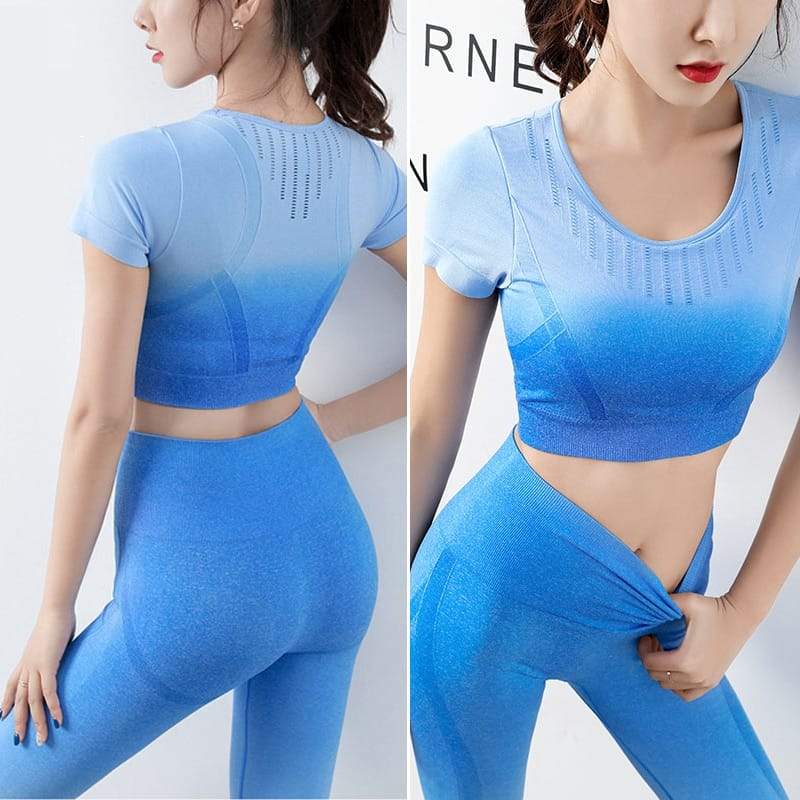 2pcs/set Gradient Yoga Clothing Suit Women Sports Vest Bra 