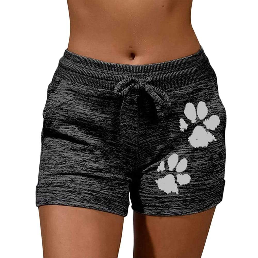 Summer Fast Drying Drawstring cat paw print shorts Lace Up High Waist 