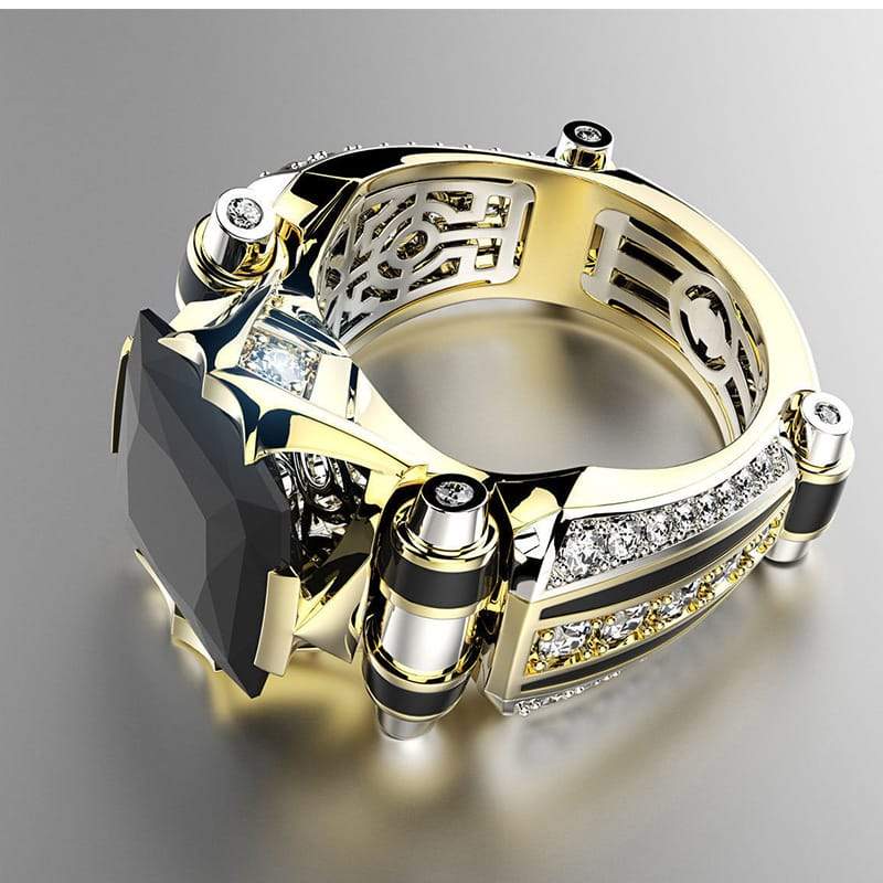 Zlato s černým kamenem Steampunk Vintage Men Ring