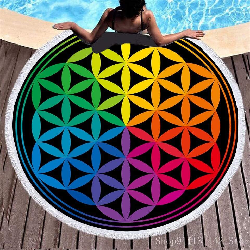 3d Bohemian Tai Chi Animal Digital Print Round Ribbon Beach Towel