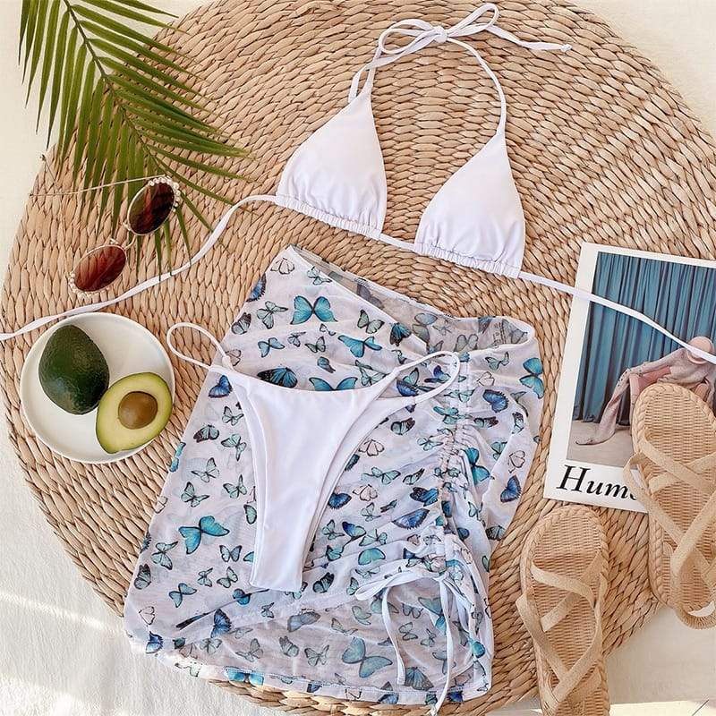 Butterfly Print 3-Piece Bikini