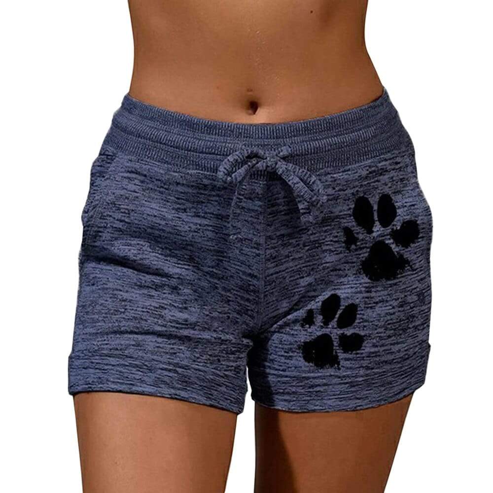 Summer Fast Drying Drawstring cat paw print shorts Lace Up High Waist 