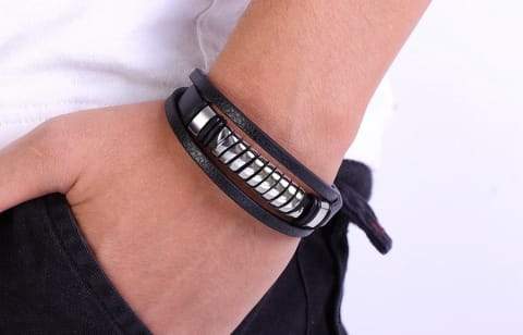 Cross Style Multi Layer Design Stainless Steel Fashion Men’s Leather 