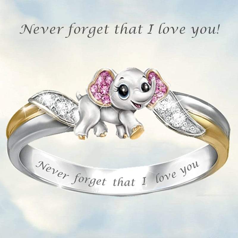 Never Forget I Love You Silver Cute Pink Elephant Crystal Zircon