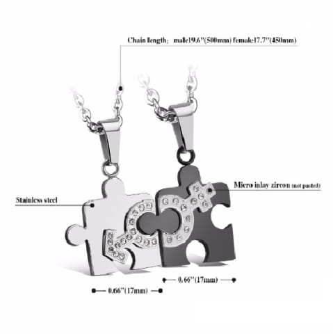 2 pcs Set Stainless Steel Puzzle Piece Pendant and Necklace for 