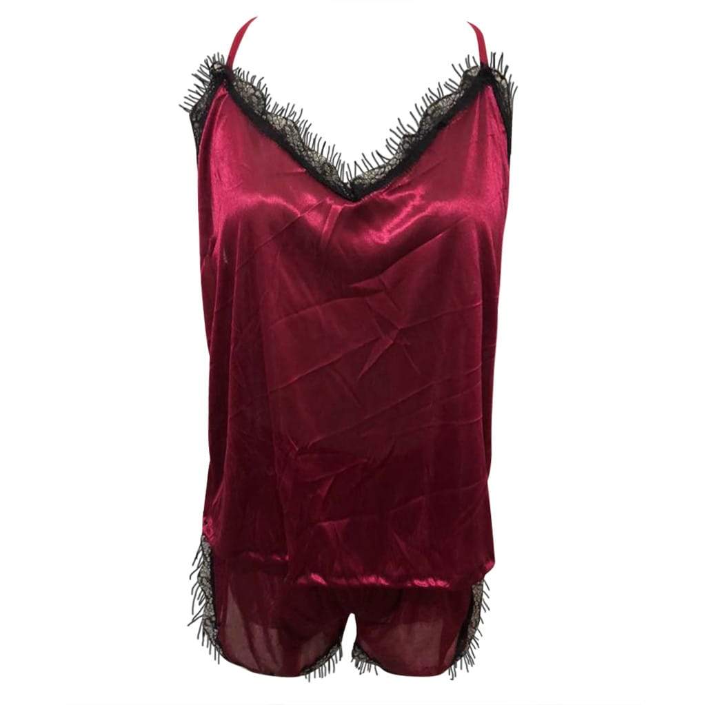 Sans manches sangle dentelle garniture Satin Cami haut vêtements de nuit Femme Sexy été