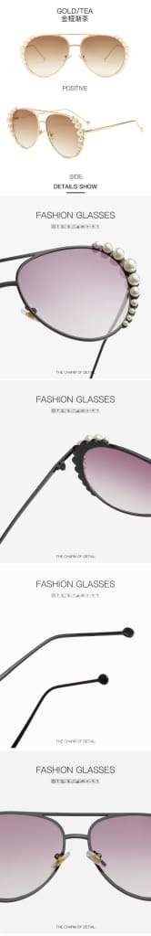 Personlighet Pearl Solbriller Kvinner Mote Driving Ocean Sheet Glasses