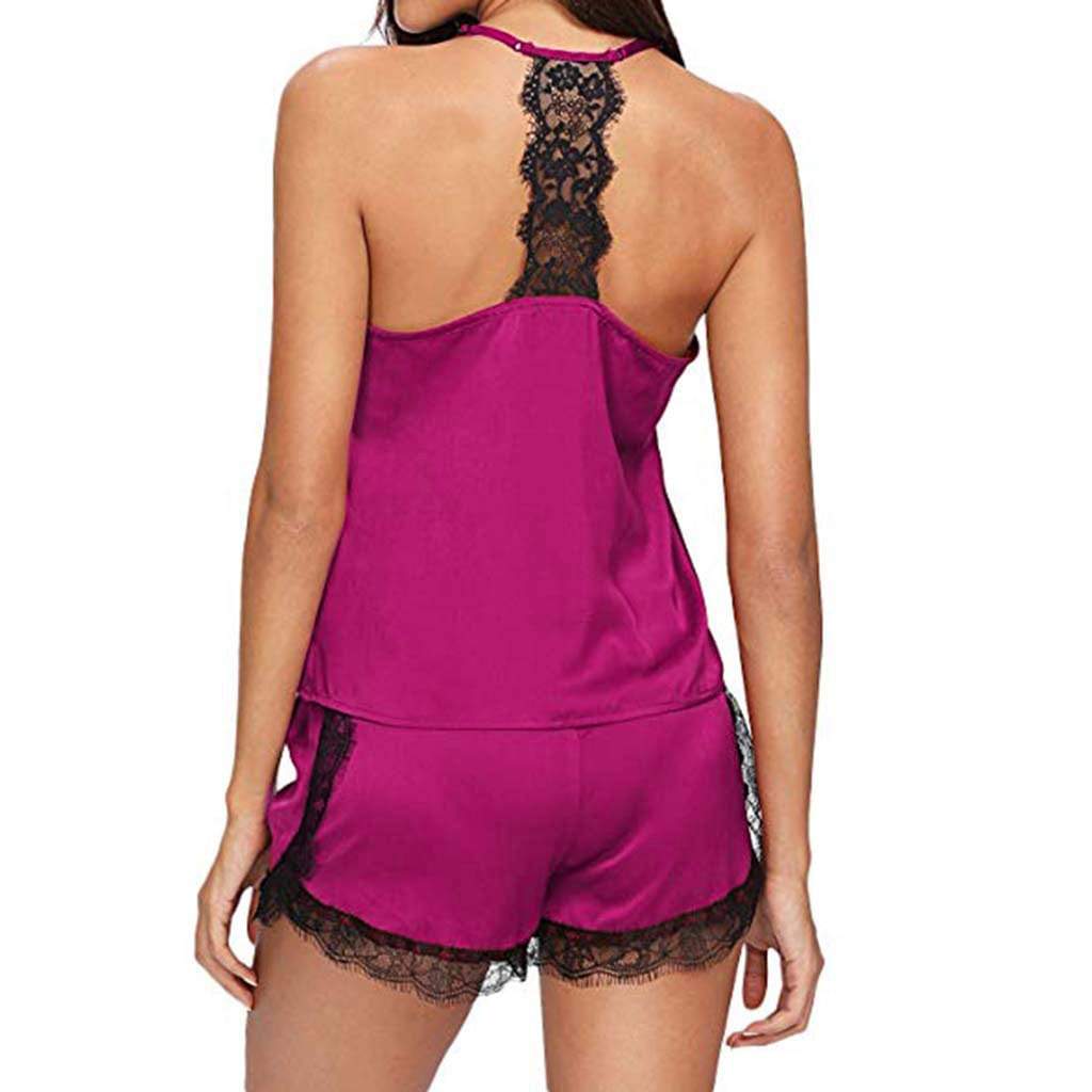 Top senza maniche con cinturino in pizzo e finiture in raso Cami Top da notte Femme Sexy Summer