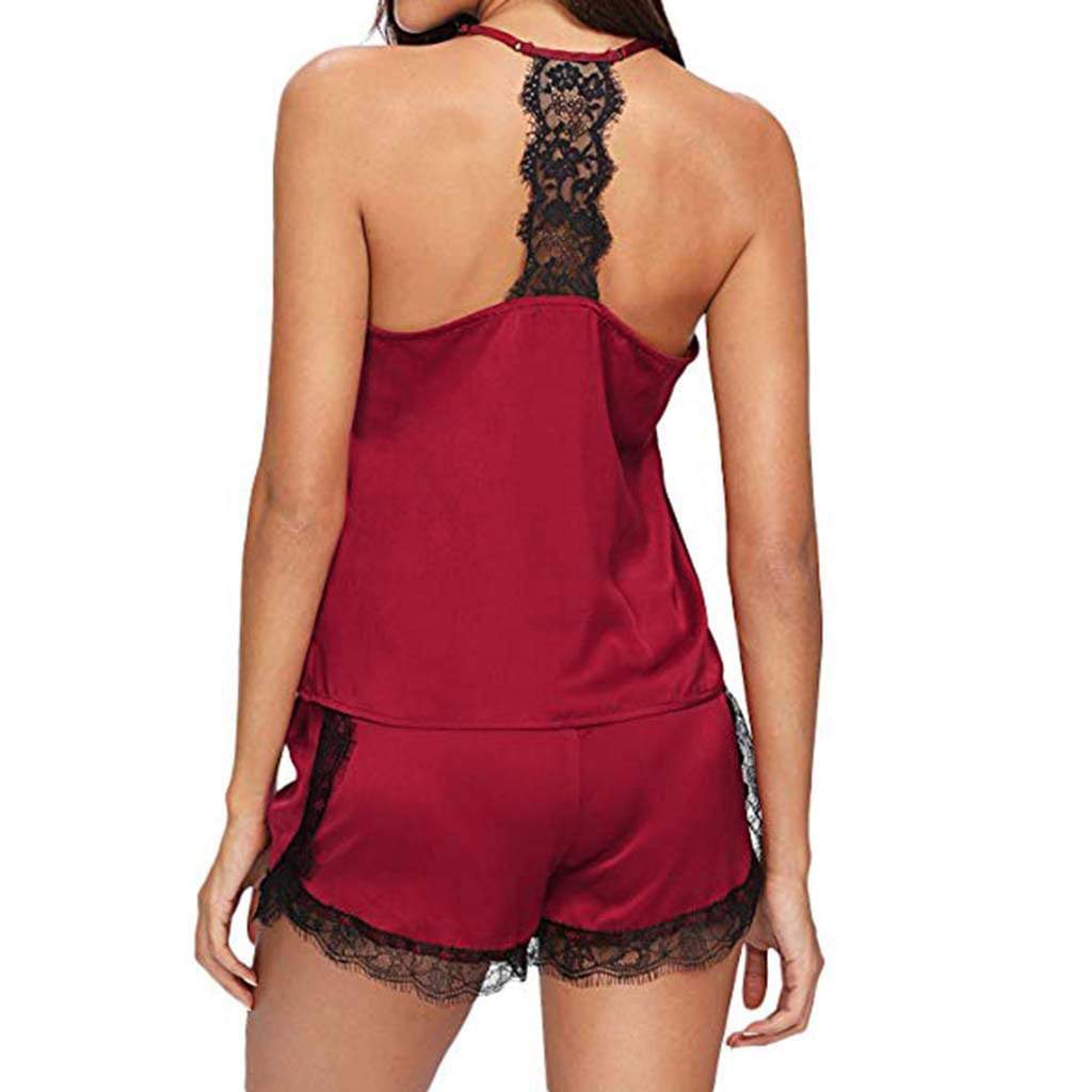 Sem mangas cinta renda guarnição cetim cami topo nightwear femme sexy verão