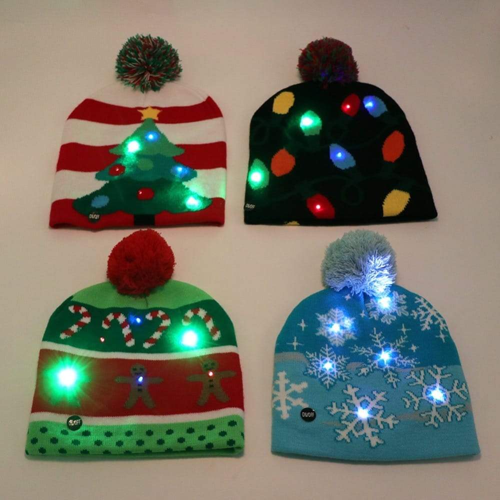 OurWarm Led Light Cotton Christmas Hat Knit Up Beanie Kids Adult 