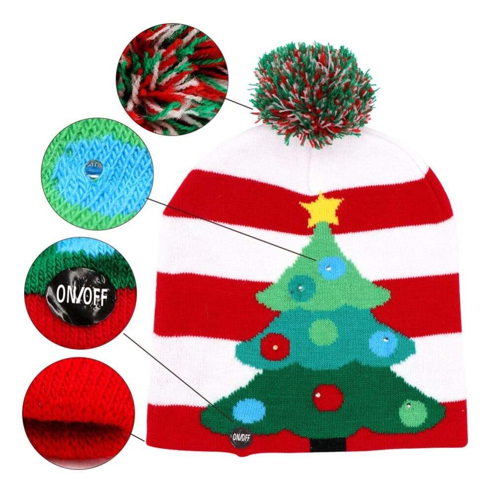 OurWarm Led Light Cotton Christmas Hat Knit Up Beanie Kids Adult 